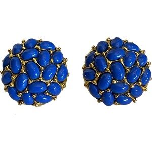 Vintage KJL by KENNETH Jay Lane Dome Cabochon Stud Earrings Blue Pierce Studs